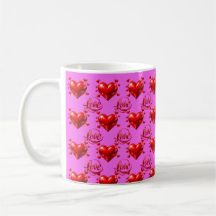 Glänzende rote Herzen und Liebesschrift Romantisch Kaffeetasse