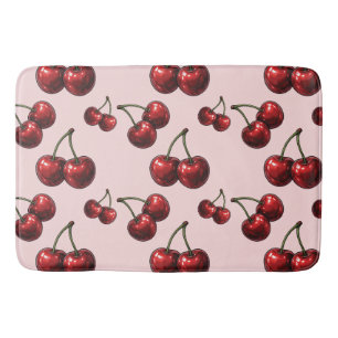 Glänzende rote Kirschen Rosa Retro Glamour Badematte