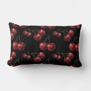 Glänzende Rote Kirschen Schwarzer Retro Glam Lendenkissen