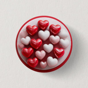 Glänzende rote und weiße Herzen Button