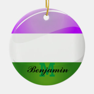 Glänzende runde Genderqueer Flagge Keramikornament