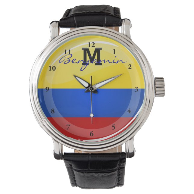 glänzende runde kolumbianische Flagge Armbanduhr (Vorderseite)