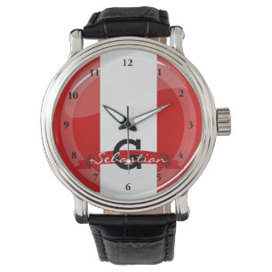 glänzende, runde peruanische Flagge Armbanduhr
