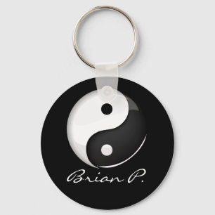 Glänzende runde Yin Yang Symbol-Gewohnheit Schlüsselanhänger