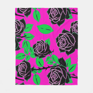 Glänzende schwarze Rosen auf einem heißen rosa Hin Fleecedecke