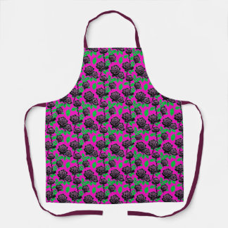 Glänzende schwarze Rosen auf einem heißrosa Hinter Schürze