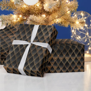 Glänzende schwarze und goldene Glitzer-Drachenschu Geschenkpapier