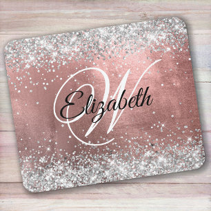 Glänzende Silber Glitter Rose Blush Folie Monogram Mousepad
