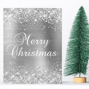 Glänzende Silberfolie Frohe Weihnachten Karte
