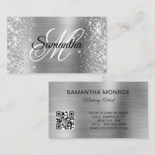 Glänzende Silberfolie-Monogramm-QR-Code Visitenkarte