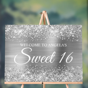 Glänzende Silberfolie Sweet 16 Acrylschild