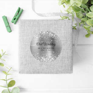 Glänzende Silberfolie Unsere Hochzeit Runder Aufkleber