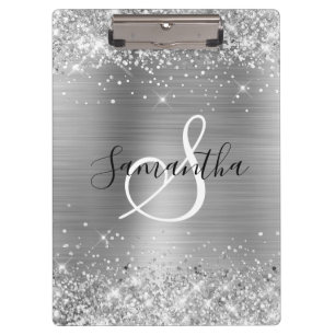 Glänzende silberne Folie Elegant Monogrammiert Klemmbrett