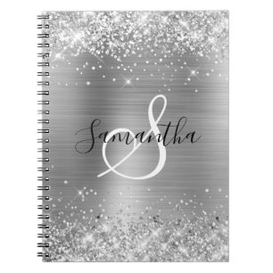 Glänzende silberne Folie Elegant Monogrammiert Notizblock