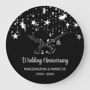 Glänzende Silbersterne und Zahlen Große Wanduhr