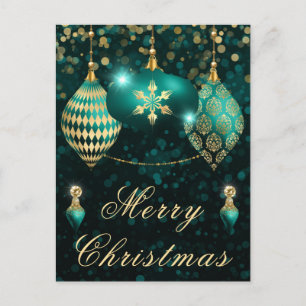 Glänzende Türkis- und Goldkugeln Weihnachten