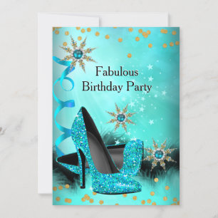 Glänzende Türkisblaue High Heels Geburtstagsfeier Einladung