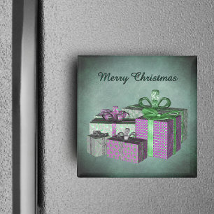 Glänzende verpackte Weihnachtsgeschenke Grün Lila Magnet