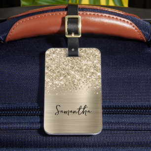 Glänzender Blassgold Glam Schrift Name Gepäckanhänger