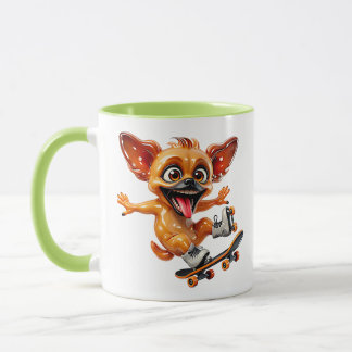 Glänzender Cartoon-Skateboardhund Orange Streifen  Tasse