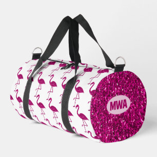 Glänzender Flamingo heißrosa falsche Glitzer Monog Duffle Bag