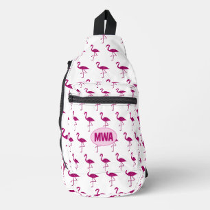 Glänzender Flamingo Hot Pink Faux Glitter Monogram Crossbody Bag
