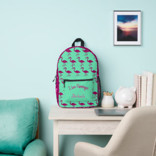 Glänzender Flamingo Rosa Individueller Name Türkis Bedruckter Rucksack