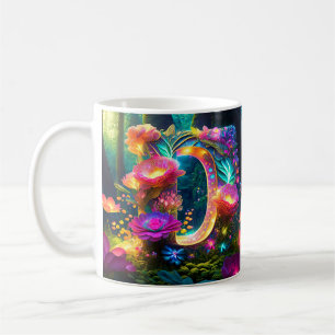 Glänzender floraler Buchstabe D Kaffeetasse