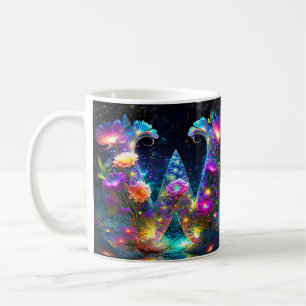 Glänzender floraler Buchstabe W Kaffeetasse