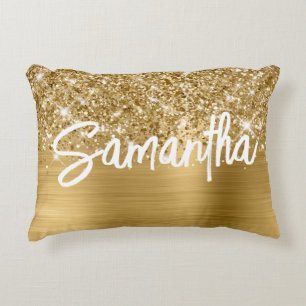 Glänzender Gold Glam Pinsel Schriftname Dekokissen
