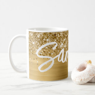 Glänzender Gold-Glamour-Bürstenschriftname Kaffeetasse