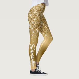 Glänzender Gold Glamour Pinsel Schriftname Leggings