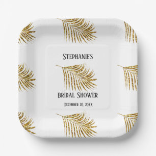 Glänzender goldener Palmbaum-Blatt-Hochzeit-Braut- Pappteller