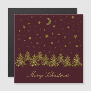 Glänzender goldener Weihnachtsbaum, Mond, Sterne a Magnetkarte