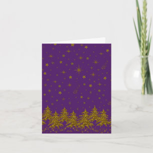 Glänzender goldener Weihnachtsbaum, Sterne, Schnee Karte