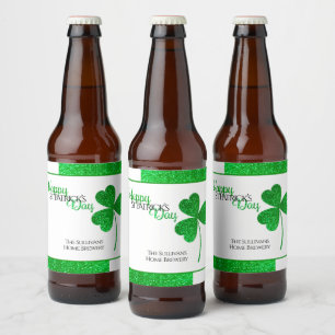 Glänzender Grüner Kleeblatt St. Patrick Personalis Bierflaschenetikett