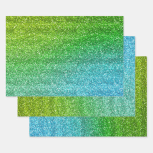Glänzender grüner und blauer Gradient Glitter Geschenkpapier Set