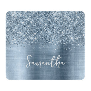 Glänzender Hellblauer Glam Name Schneidebrett