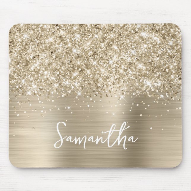 Glänzender Hellgold Glam Name Mousepad (Vorne)