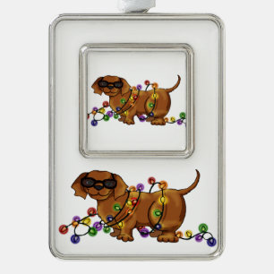 Glänzender Hund Rahmen-Ornament Silber
