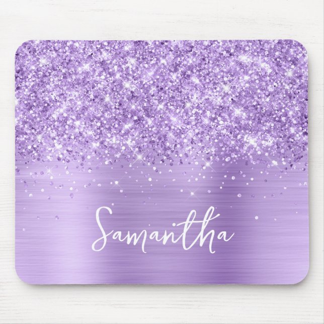 Glänzender Lavendel-Glamour-Name Mousepad (Vorne)