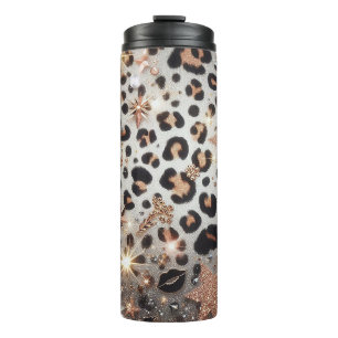 Glänzender Leoparden Druck Thermosbecher