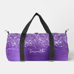 Glänzender lila Amethyst Glam Name Duffle Bag