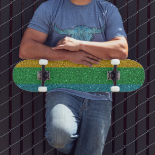 Glänzender Look Gold Grün und Blau Funkeln Unisex Skateboard