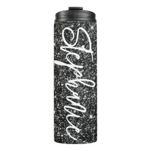 Glänzender Luxus-Schwarzer Glitter-Pinsel Kalligra Thermosbecher