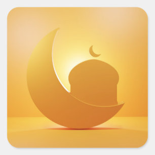glänzender Mond und Moschee Quadratischer Aufkleber