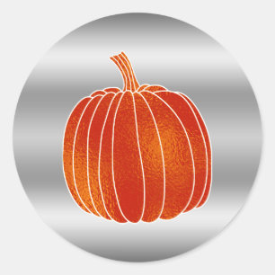 Glänzender Orange Herbst Kürbis Silber Glanz Gefal Runder Aufkleber