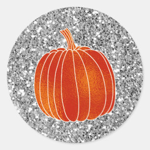 Glänzender Orange Herbst Kürbis Silber Glitter Gef Runder Aufkleber