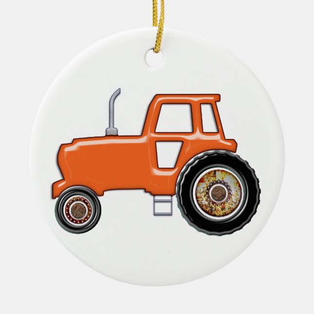 Glänzender orange Traktor Keramikornament (Vorne)