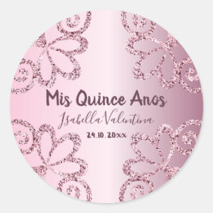 Glänzender Rosa-Blush für meine Quinceañera  Runder Aufkleber